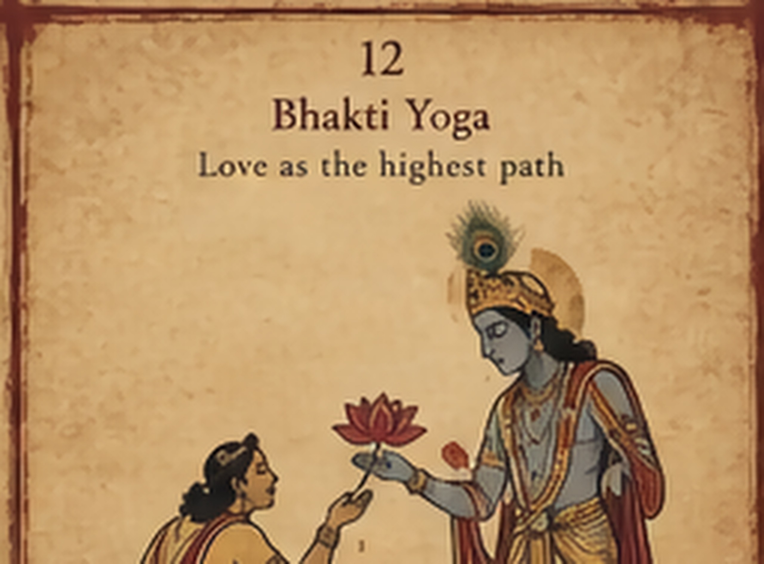Shri Krishna’s face close and tender, a devotee’s folded hands in the foreground