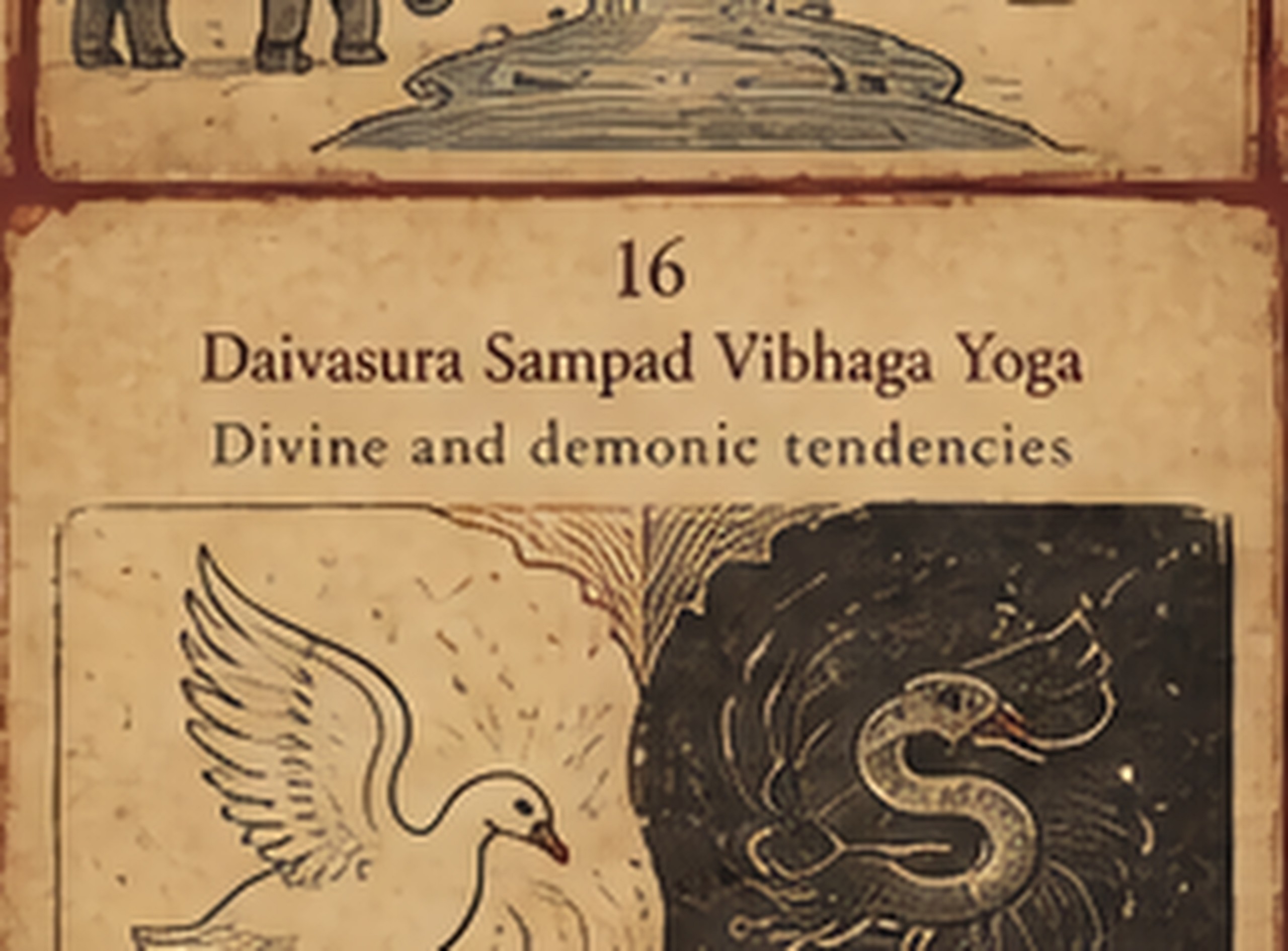 Two paths diverging — one opening toward dawn and a temple, the other narrowing into red shadow