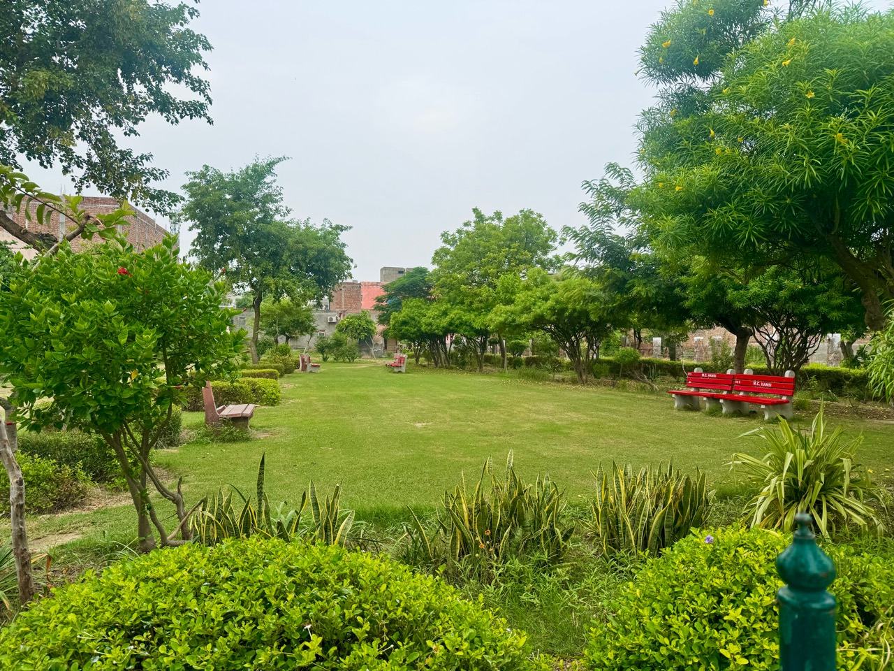 Lawns and planting in the gardens at Hansi Gita Bhawan