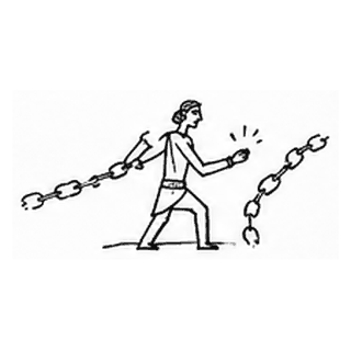 A figure breaking a chain