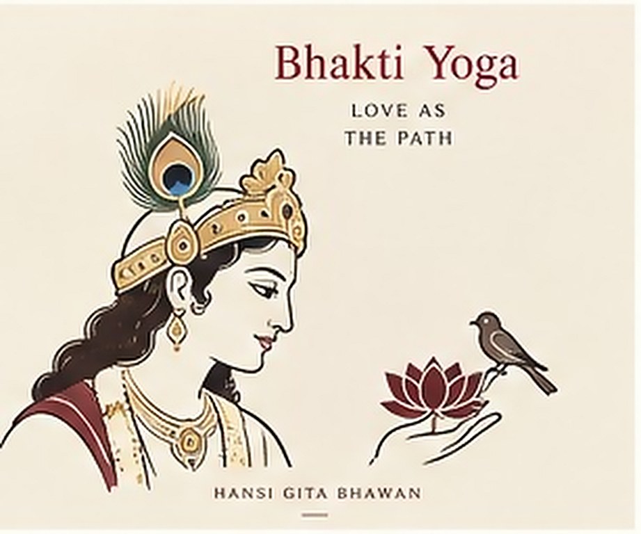 Shri Krishna in profile holding a lotus, a small bird on the other hand. The card carries its title in English.